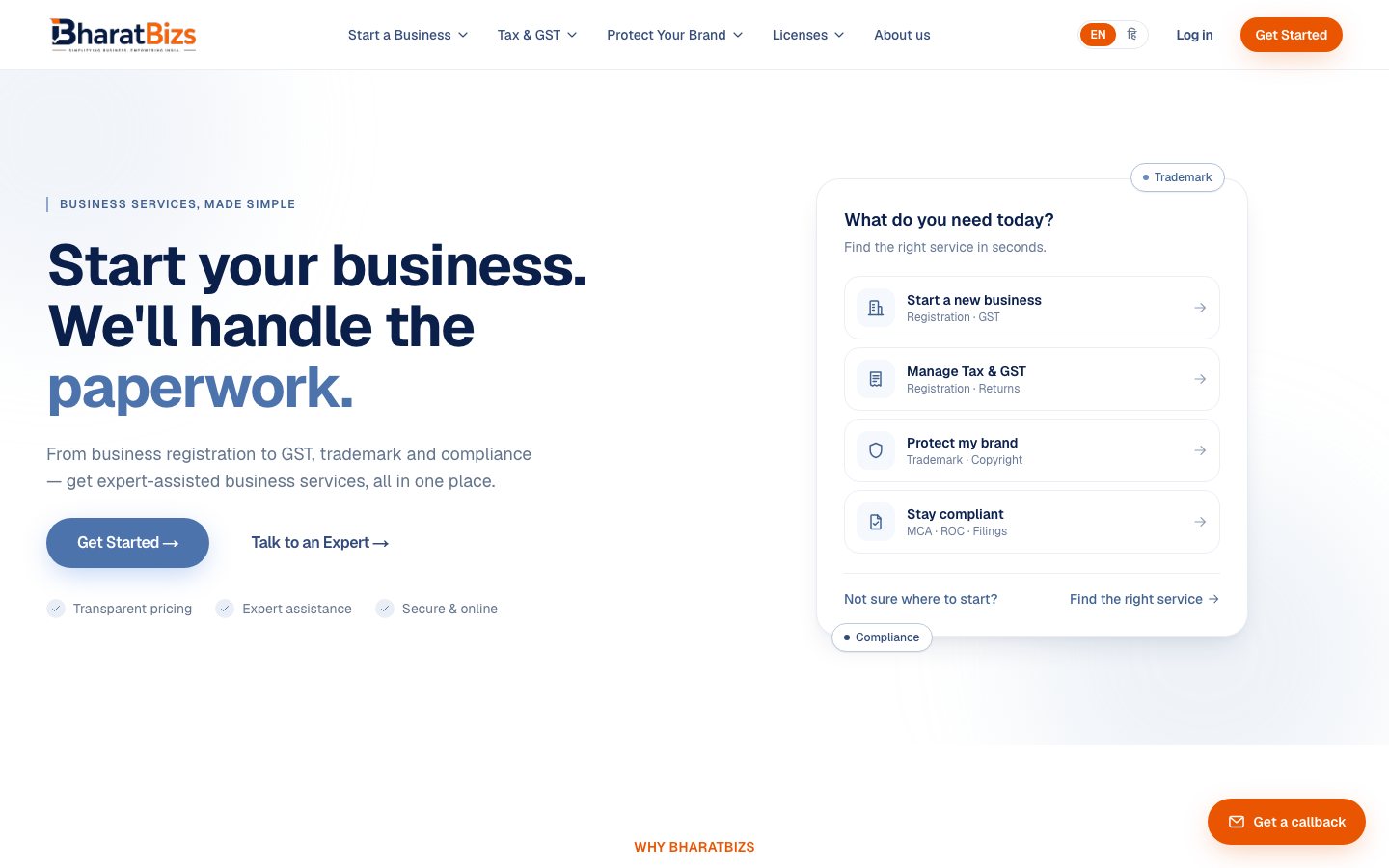 BharatBizs: A Business Registration and Compliance Platform for India: screenshot