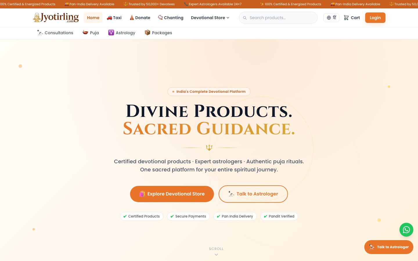 Jyotirling.com: One Platform for Devotional Commerce, Astrology and Pilgrimage Travel: screenshot